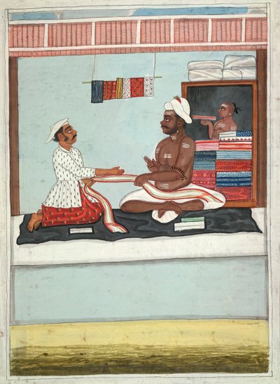 MS Add.Or.2531 Cloth Merchant، c1800 (ألوان مائية على ورق) بواسطة المدرسة الهندية