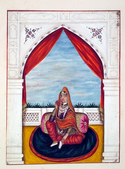 Maharani Chand Kaur ، من مملكة البنجاب ، حكامها ورؤسائها ، المجلد الأول ، مجلد من 27 دراسة مائية بالألوان المائية لفنان هندي غير معروف ، c.1840 (مرحاض على ورق) بواسطة المدرسة الهندية