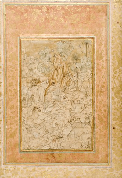مجنون في البرية ، ج .1595 (مرحاض غير شفاف وذهب على ورق) بواسطة المدرسة الهندية
