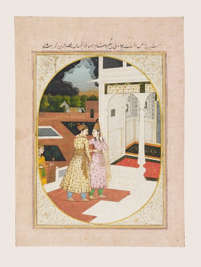 رجل وامرأة في قصر بواسطة المدرسة الهندية