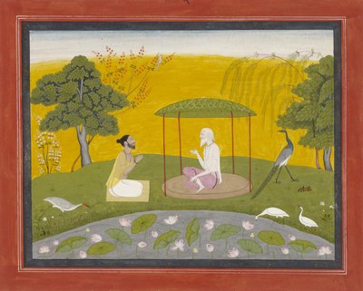 المرقندية تحيل جيموني إلى أربعة طيور حكيمة ، c.1800-20 (مرحاض غير شفاف على ورق ، مرتفع بالذهب) بواسطة المدرسة الهندية