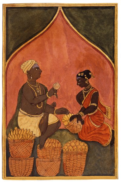 سوق في الهند، حوالي عام 1880 (مصغرة) بواسطة المدرسة الهندية