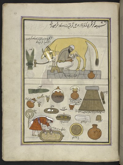 Milkman من طبقة Gujar وزوجته ، 86 رسمًا مجلدة في مجلد يصور الحرف والمهن في كشمير ، يظهر الحرفيون في العمل بأدواتهم ومعداتهم ، من قبل فنان من كشمير ، ربما في سريناغار ، 1850-60 (الغواش على الورق ) بواسطة المدرسة الهندية