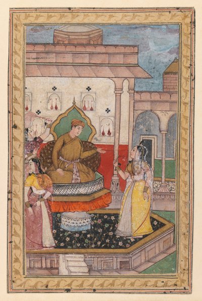 الرسم المصغر ، مشهد المحكمة ، أواخر القرن السادس عشر (مرحاض غير شفاف على الورق) بواسطة المدرسة الهندية