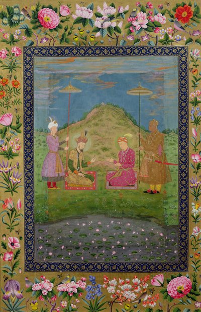 السيدة E-14 همايون (1508-56) وأكبر (1542-1605) مع وزير من المراققة بواسطة المدرسة الهندية