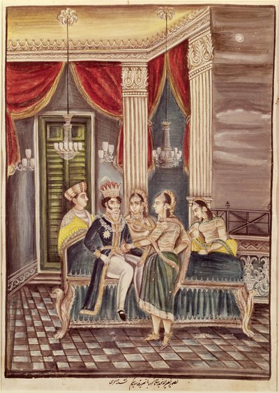 ناصر الدين حيدر (1827-1873) ملك العود في قصره ، 1845 بواسطة المدرسة الهندية