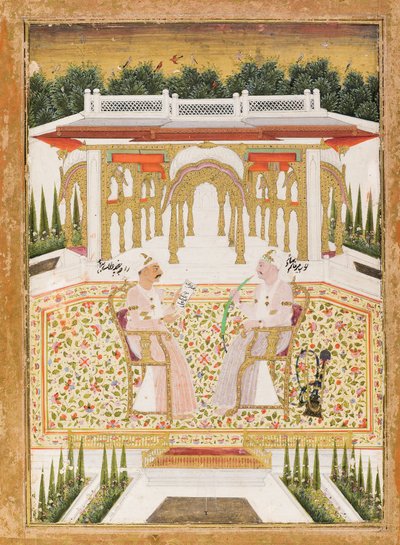 نواب مير علم بهادور وراجا تشاندو لال بهادور ، c.1800 (مرحاض غير شفاف وذهب على ورق) بواسطة المدرسة الهندية