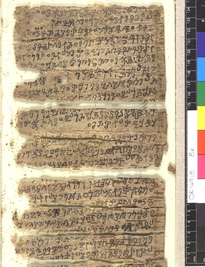 OMS OR 14915 f.5r شظايا من مخطوطة لحاء البتولا في الخروشي بواسطة المدرسة الهندية