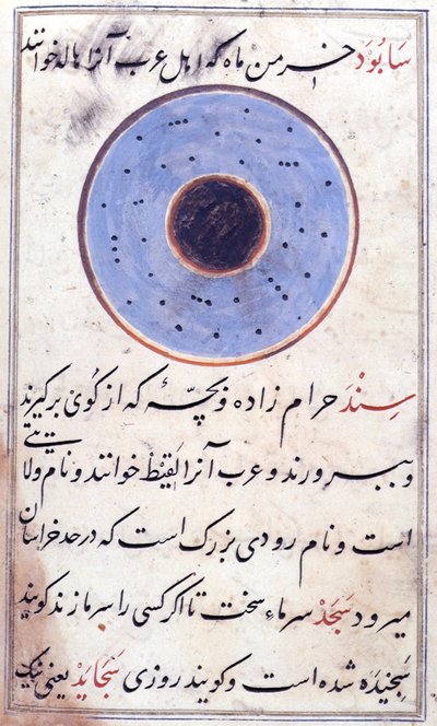 أو 3299 صفحة 158 ظ "سبود" أو هالة قمرية ، من "مفتاح الفضالة" لمحمد بن داود شدي أبادي ، صنع في ماندو (شادي آباد) (ورق) بواسطة المدرسة الهندية