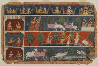 صفحة من سلسلة Bhagavata Purana المتفرقة ، c.1680 (مرحاض غير شفاف على الورق) بواسطة المدرسة الهندية