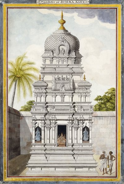 جزء من معبد Jambukeshvara ، Srirangam ، تاميل نادو ، ج. 1800 (قلم رصاص ، قلم ، حبر أسود ، w - c على ورق مضغوط) بواسطة المدرسة الهندية