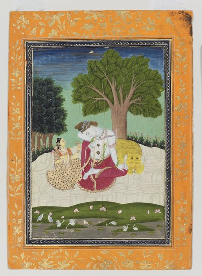 تقدم Parvati كوبًا إلى Shiva ، c.1800 (مرحاض غير شفاف وذهب على ورق) بواسطة المدرسة الهندية