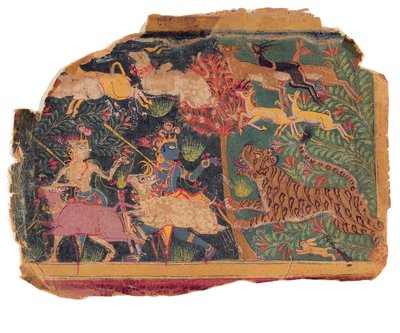 المخاطر في الغابة ، 1525-50 (مرحاض غير شفاف على الورق) بواسطة المدرسة الهندية