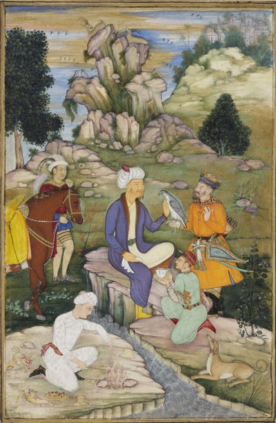 التنزه أثناء الصيد ، c.1615 (مرحاض غير شفاف على الورق) بواسطة المدرسة الهندية