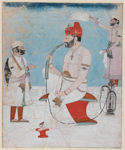 صورة لراجا سانسار تشاند من كانجرا ، c.1800-10 (مرحاض غير شفاف وذهب على ورق) بواسطة المدرسة الهندية