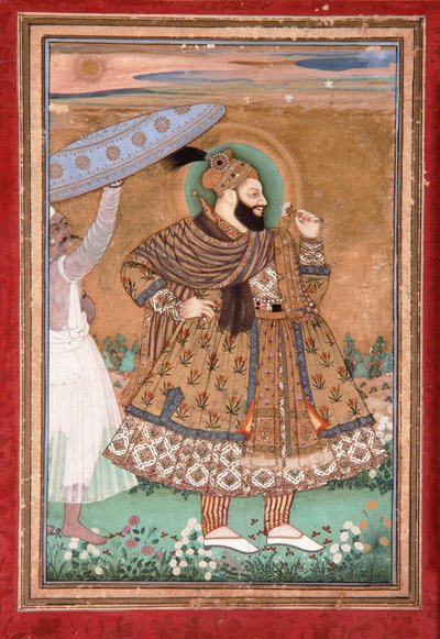 صورة السلطان أبو الحسن من Golconda ، واقفا ، c. 1675 (مرحاض غير شفاف وذهب على ورق) بواسطة المدرسة الهندية