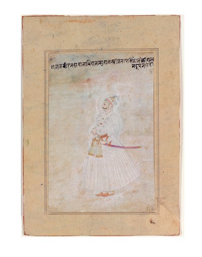 بورتريه حاكم راجبوت ، قائم ، c.1770 (مرحاض غير شفاف وذهب على ورق) بواسطة المدرسة الهندية