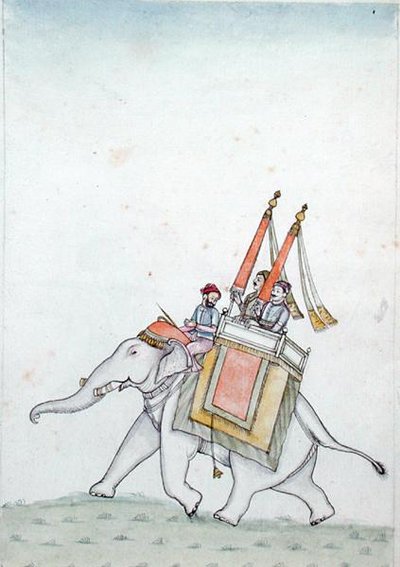 صورة لأمير يركب فيلًا ، أوائل القرن التاسع عشر (ألوان مائية على ورق) بواسطة المدرسة الهندية