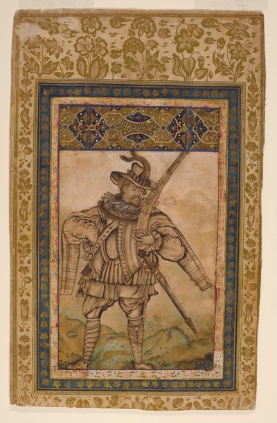 صورة للأدميرال البرتقالي البوكيرك ، c1615 (مرحاض غير شفاف وذهب على ورق) بواسطة المدرسة الهندية