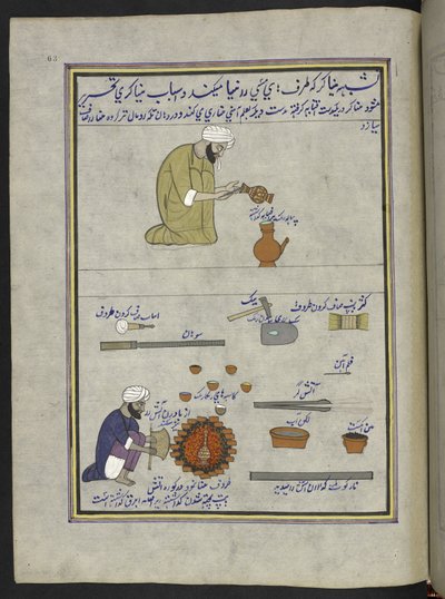 مينا وعاء ،  86 رسمة مجمعة في مجلد تصور الحرف والمهن في كشمير ، يظهر الحرفيون في العمل بأدواتهم ومعداتهم ،  بواسطة فنان من كشمير ، ربما في سريناغار ، حوالي 1850-60 (غواش على ورق) بواسطة المدرسة الهندية