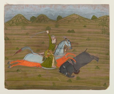 Prince Hunting Wild Boar (Miniature Painting) ، 1765 (مرحاض غير شفاف وذهب على ورق) بواسطة المدرسة الهندية