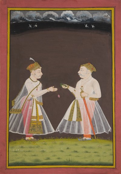 ربما صورة لرانا راج سينغ من أودايبور (1661-81) تقدم عمومًا لأحد النبلاء ، 1820 بواسطة المدرسة الهندية