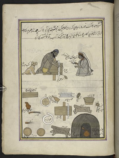 صناع البونكا ،  86 رسمة مجمعة في مجلد تصور الحرف والمهن في كشمير ، يظهر الحرفيون في العمل بأدواتهم ومعداتهم ،  بواسطة فنان من كشمير ، ربما في سريناغار ، حوالي 1850-60 (غواش على ورق) بواسطة المدرسة الهندية