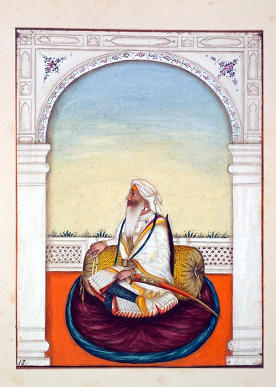 Rajah Iej Singh ، من مملكة البنجاب ، حكامها ورؤسائها ، المجلد الأول ، مجلد من 27 دراسة بالألوان المائية لفنان هندي غير معروف ، c.1840 (مرحاض على ورق) بواسطة المدرسة الهندية