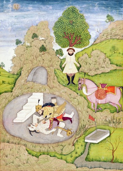 رستم يقتل الشيطان الأبيض ، من "كتاب الملوك" ، لأبي القاسم مانور فردوسي (c.934-c.1020) ، من ألبوم Clive الكبير بواسطة المدرسة الهندية