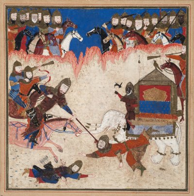 رستم لاسوس خاقان الصيني ويسحبه من فيله ، 1450 (مرحاض غير شفاف وذهب على ورق) بواسطة المدرسة الهندية