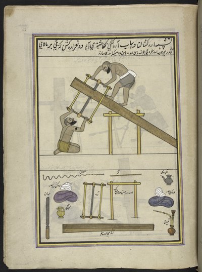 منشارون  86 رسمة مجمعة في مجلد تصور الحرف والمهن في كشمير ، يظهر الحرفيون في العمل بأدواتهم ومعداتهم ،  بواسطة فنان من كشمير ، ربما في سريناغار ، حوالي 1850-60 (غواش على ورق) بواسطة المدرسة الهندية