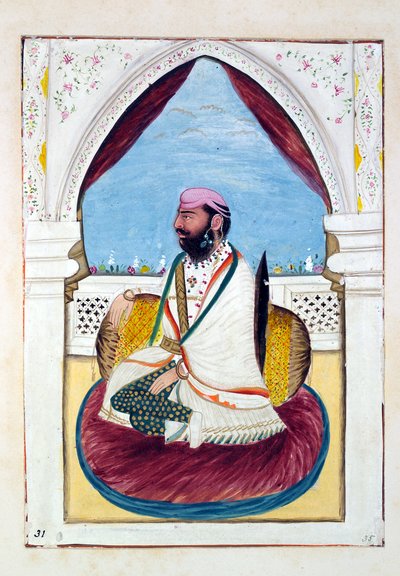 Sirdar Hukm Singh (Malwai) ، من مملكة البنجاب ، حكامها ورؤساءها ، المجلد الثاني ، مجلد من 30 دراسة بالألوان المائية لفنان هندي غير معروف ، c.1840 (مرحاض على ورق) بواسطة المدرسة الهندية