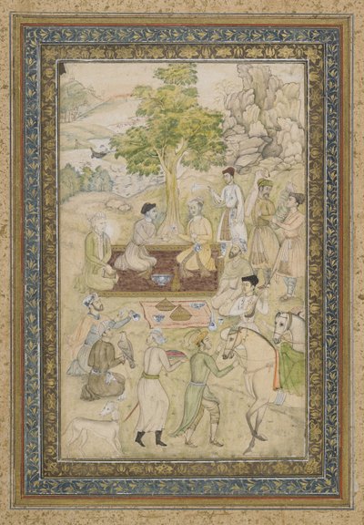 السلطان مراد والسلطان دانيال في نزهة ، ألبوم ألبوم منفصل مع لوحة ، c.1900 بواسطة المدرسة الهندية