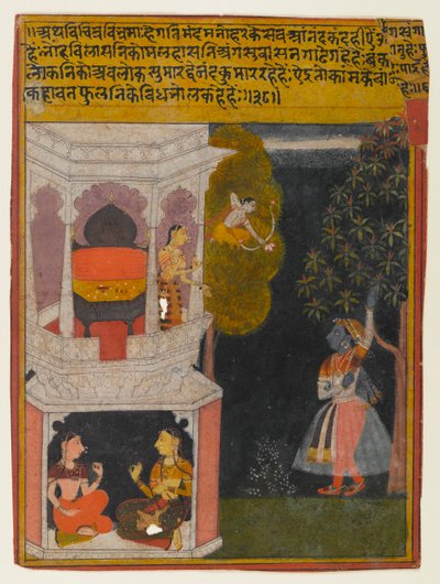 نايكا المحيرة ، صفحة من سلسلة Rasikapriya ، c.1660-1690 (مرحاض غير شفاف وذهب على ورق) بواسطة المدرسة الهندية