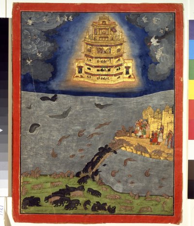 العربة السماوية ، حوالي عام 1650 (ألوان مائية غير شفافة وذهبية على ورق) بواسطة المدرسة الهندية