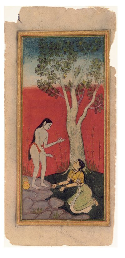 الحورية السماوية تتوسل مع المريمية ، c.1600 (مرحاض غير شفاف وذهب على ورق) بواسطة المدرسة الهندية