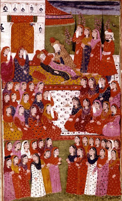 وفاة أبو بكر ، رسم من هملة الحيدري ، بقلم ميرزا محمد رافي بازل ، 1808 بواسطة المدرسة الهندية