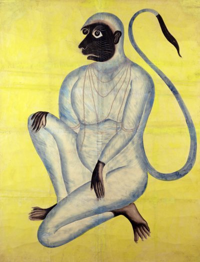 The Monkey God Hanuman، Kalighat، Calcutta، c.1870 (مرحاض بالفضة على ورق) بواسطة المدرسة الهندية