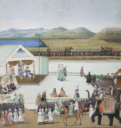 أحضر السلطان التركي بايزيد الأسير قبل تيمور ، حوالي عام 1850 (مرحاض غير شفاف وذهب على ورق) بواسطة المدرسة الهندية