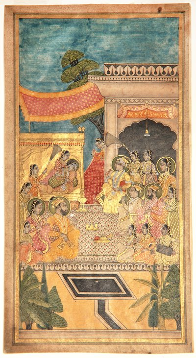 زواج تانا شاه في حفل الجلوة 1679 (مرحاض غير شفاف وذهب على ورق) بواسطة المدرسة الهندية