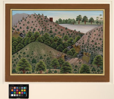 مطاردة النمر مع نهر في الخلفية ، حوالي عام 1880 (ألوان مائية غير شفافة على ورق) بواسطة المدرسة الهندية
