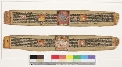أعلى: الرقص Heruka. الجزء السفلي: بوديساتفا سادكساري أفالوكيتسفارا والحاضرون ، c.1150-1200 (أوراق النخيل على مرحاض وحبر غير شفافين) بواسطة المدرسة الهندية