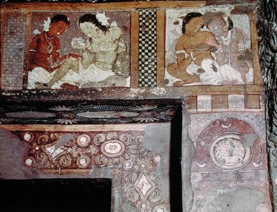زوجان من داخل الكهف 17 (فريسكو) بواسطة المدرسة الهندية