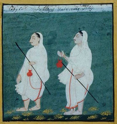 اثنان من Jain Ascetics مع Matted Hair (jati) المتسولين الدينيين ، أودايبور ، حوالي 1810-20 (غواش على الورق) بواسطة المدرسة الهندية
