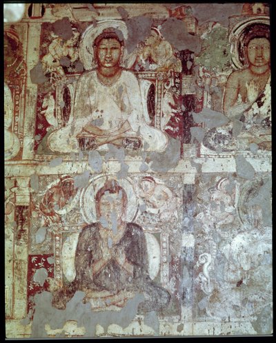 اثنان من البوذيين الجالسين من داخل الكهف 6 بواسطة المدرسة الهندية