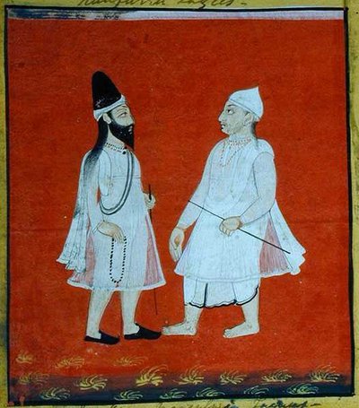 اثنان من الفقير المتجولين المسلمين (جانجام) المتسولين الدينيين ، أودايبور ، حوالي 1810-20 (جواش على ورق) (تفصيل) (انظر أيضًا 136600) بواسطة المدرسة الهندية