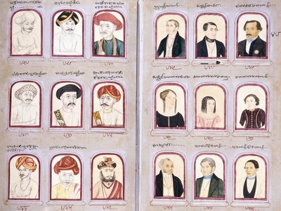 ورقتان من ألبوم للصور الأصلية والأوروبية ، c.1830-1850 بواسطة المدرسة الهندية