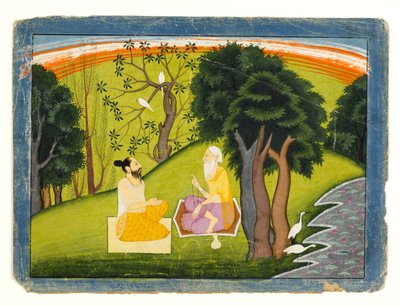 اثنين من الحكماء في المناقشة في المناظر الطبيعية ، ج 1785 (مرحاض غير شفاف وذهب على ورق) بواسطة المدرسة الهندية