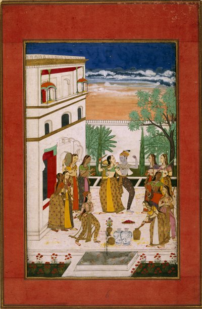 رقص فاسانتا راجيني ورادها وكريشنا ، حوالي عام 1760 (ألوان مائية على ورق) بواسطة المدرسة الهندية