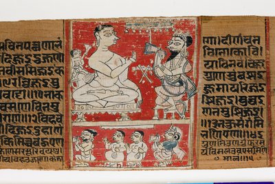 Vimalaprava يتحدث مع Raji و Lakshmi ، c.1300 (مرحاض غير شفاف على ورق النخيل) بواسطة المدرسة الهندية